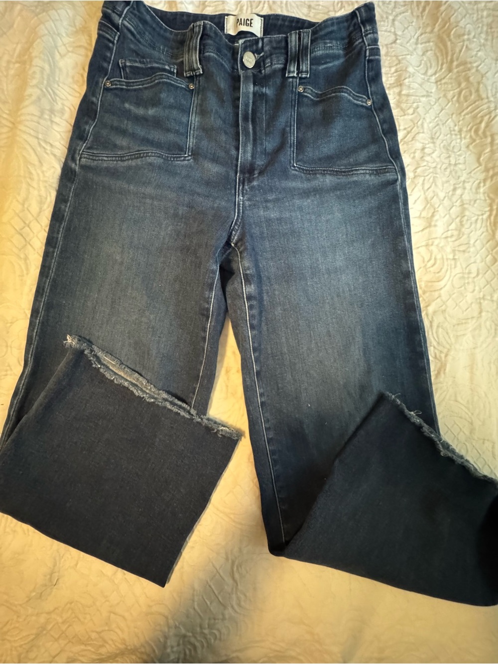 PAIGE Anessa Jeans Womens 28 High Rise Wide Leg Crop Raw Hem Dark Wash